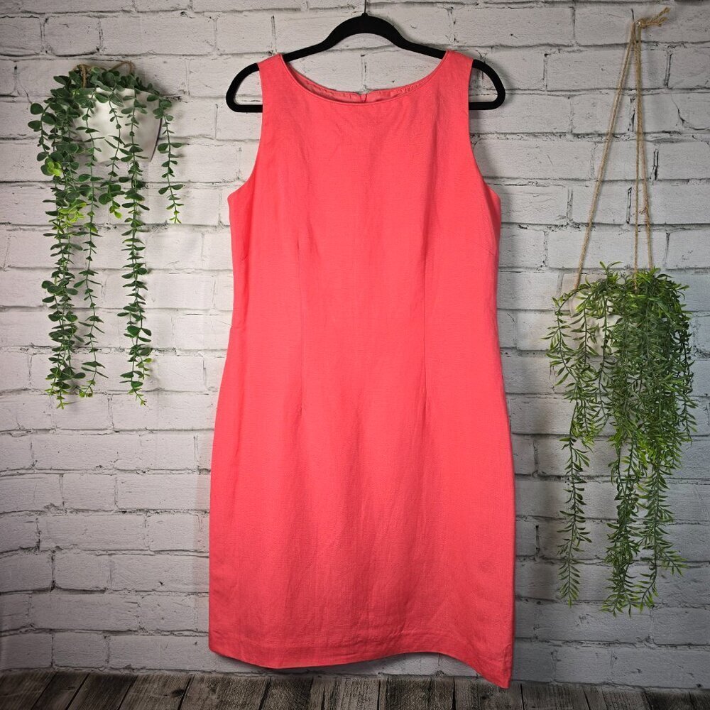 JESSICA HOWARD LINEN BLEND SHEATH DRESS LINED SLEEVLESS AZALEA PINK SIZE 14 EUC